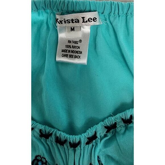 Woman's Tunic Top Blouse Aqua Blue Krista Lee Tranquil Embroidery Beaded Hi-Lo - Picture 10 of 11